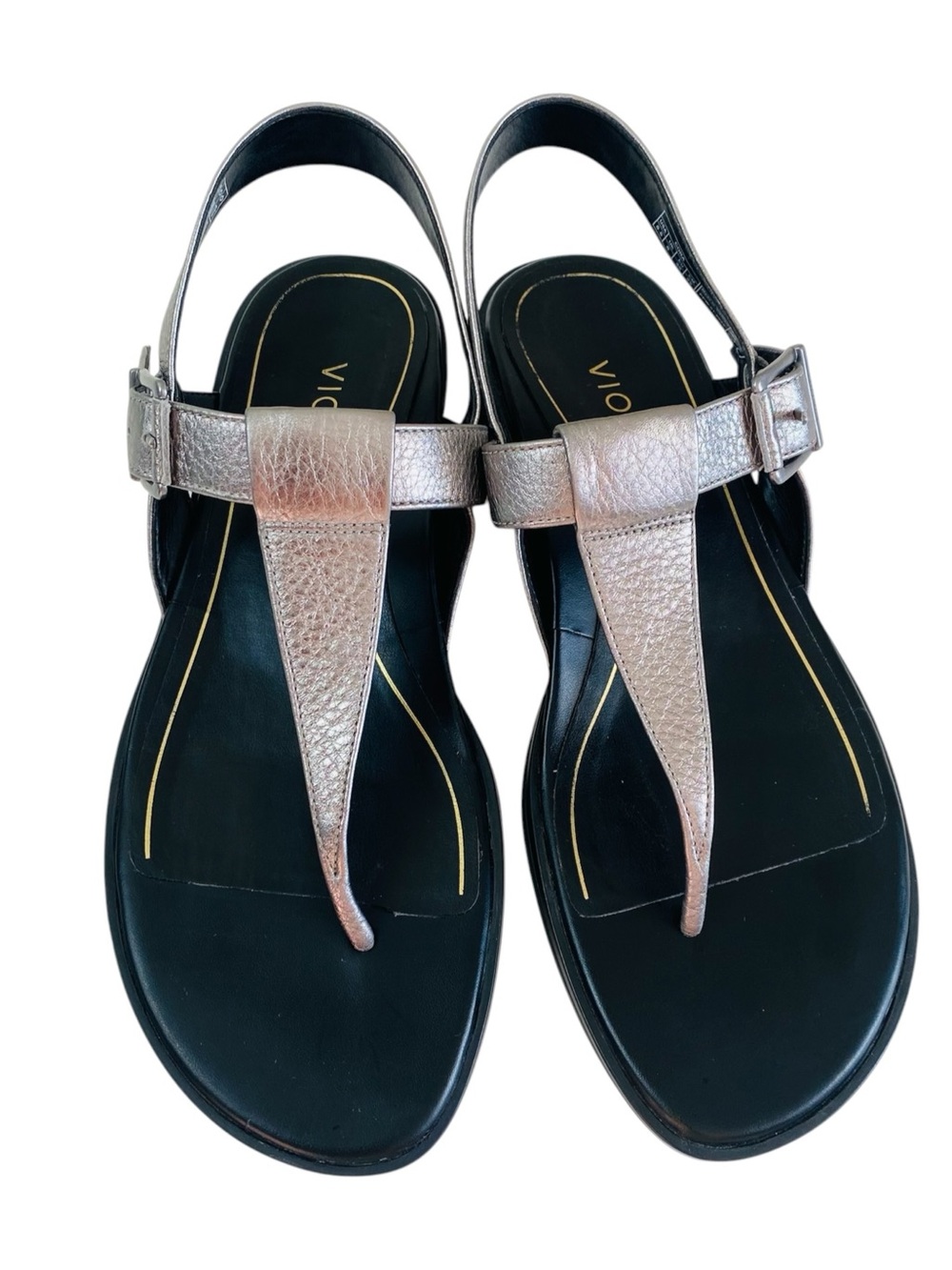 Vionic Pewter Metallic Cora Leather Sandals Size 8.5